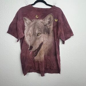 Vintage The Mountain Wolf Lookout T Shirt Mens Large Burgundy Cotton Graphic‎
